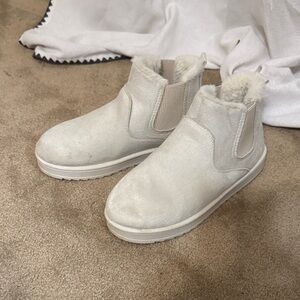 White Fur-Lined Ankle Boots